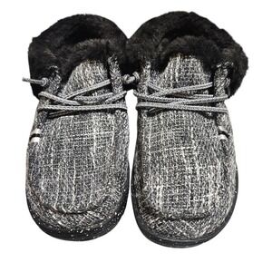 Hey Dude Britt Boho cookies & cream faux fur boot loafers fold youth 4 ladies 5‎